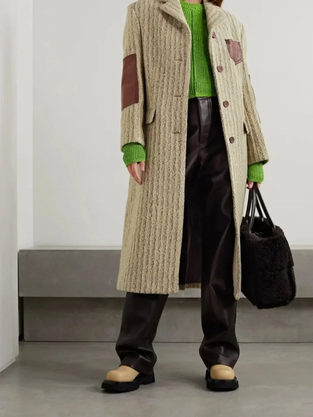Acne Studio  Leather-Trimmed Wool-Blend Tweed - Picture 10 of 10